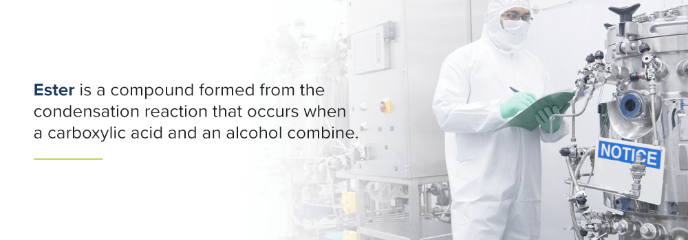 The reaction that occurs when a carboxylic acid and an alcohol combine forms an ester