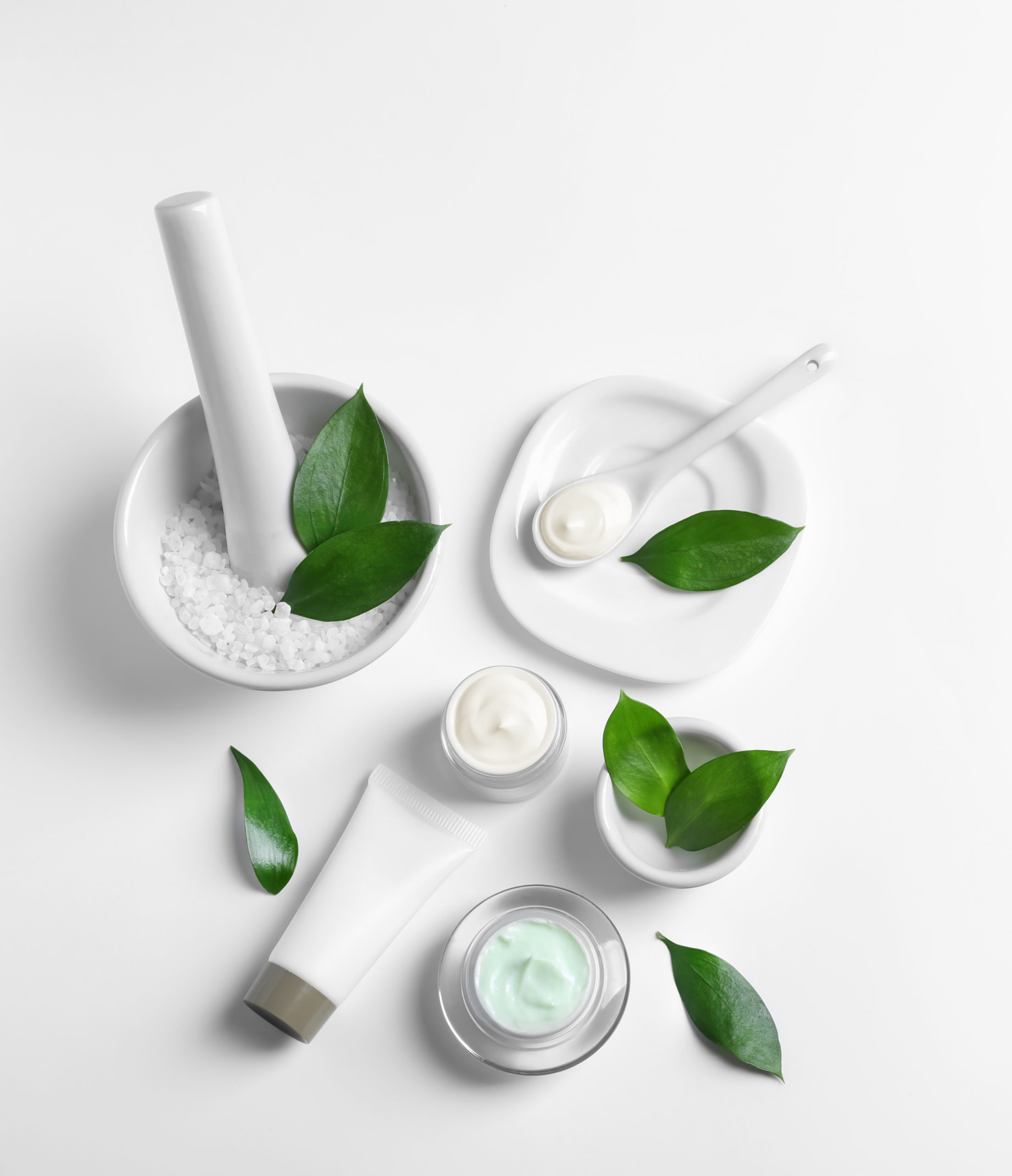 Cosmetic ingredients on a white background.