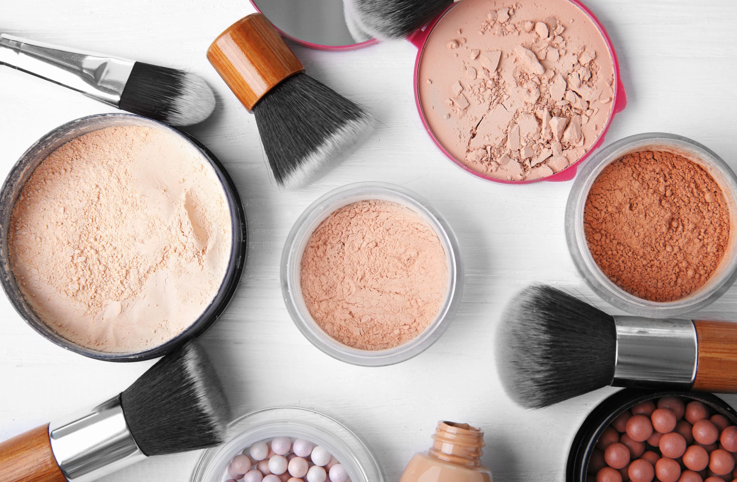Cosmetic makeup brushes and powders that contain natural fillers