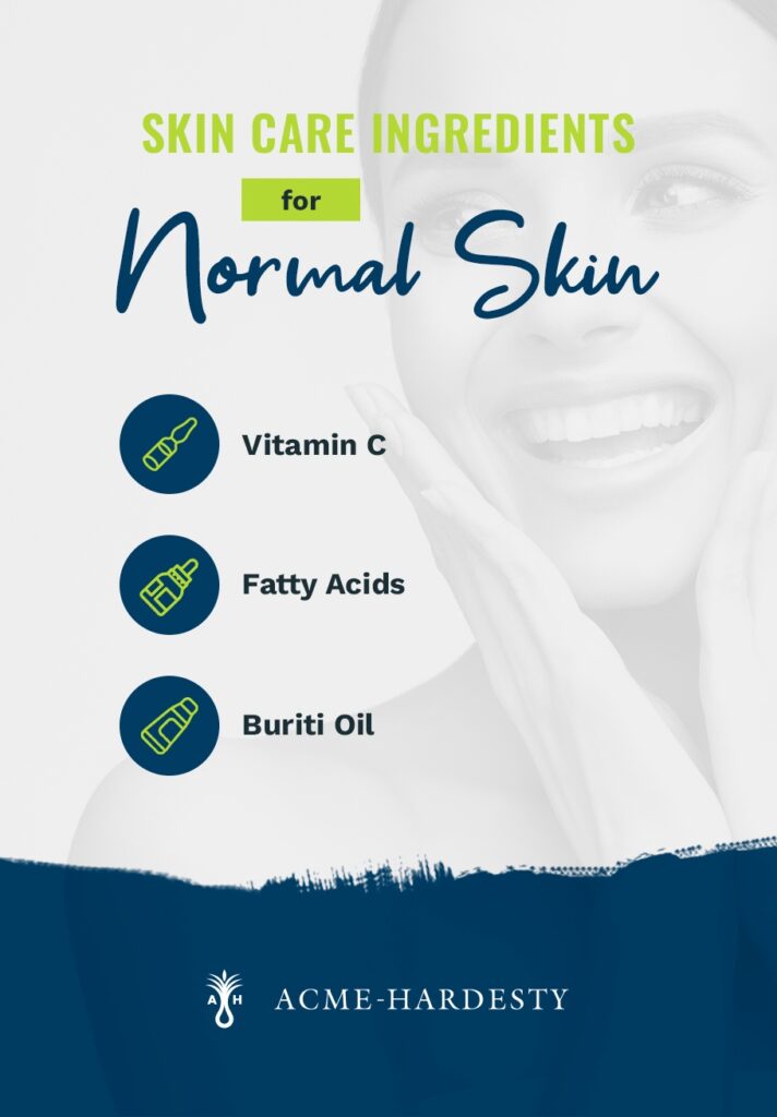 Skin care ingredients for normal skin - vitamin c, fatty acids, buriti oil
