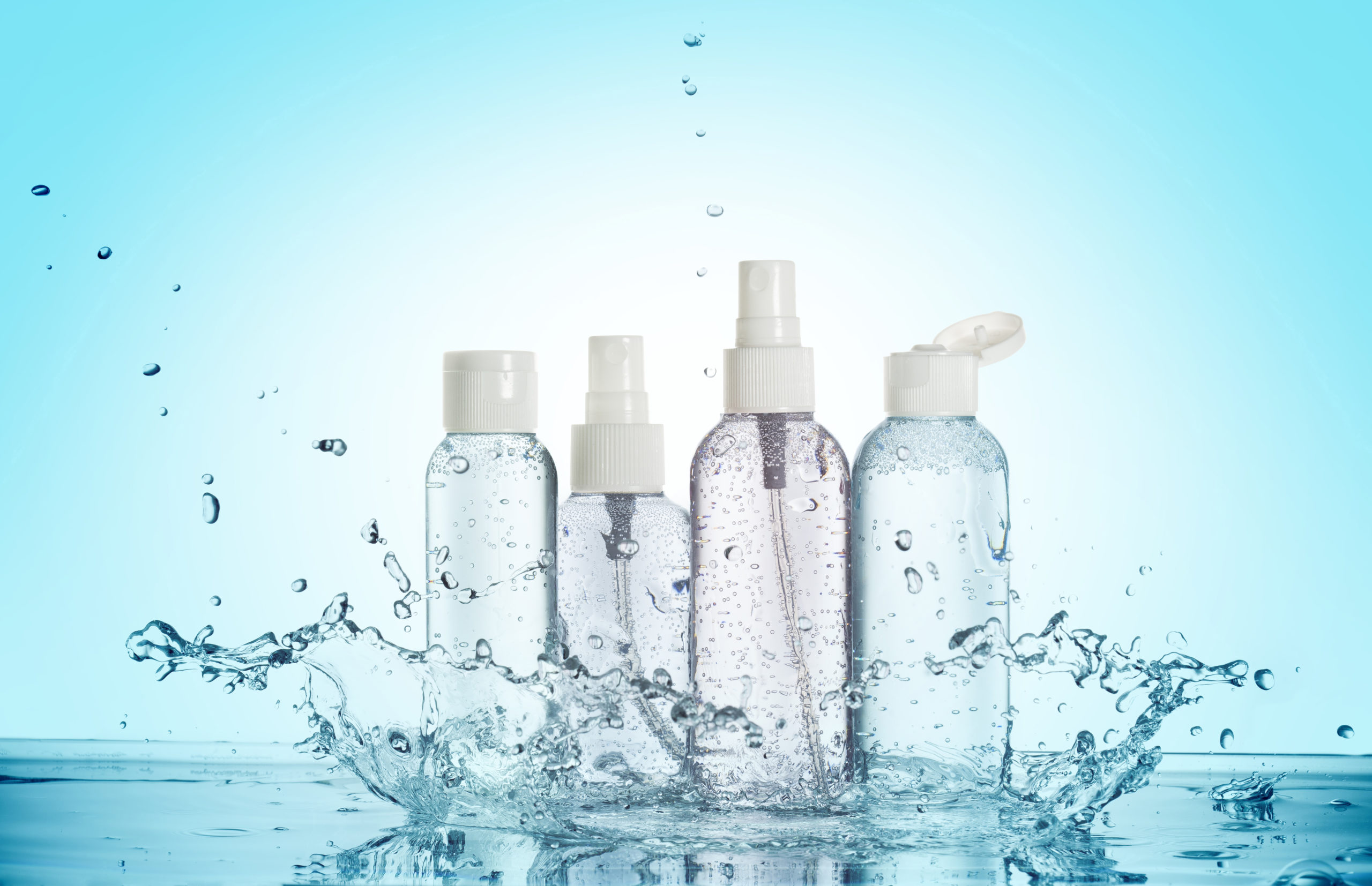 Clear products displayed in bottles