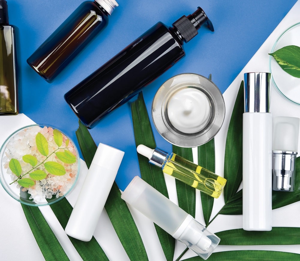 Assorted palm leaf products displayed together